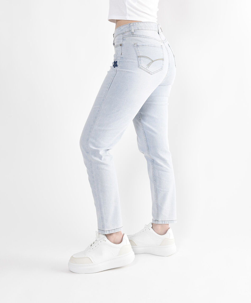 Jeans mujer flores bordadas skinny fit