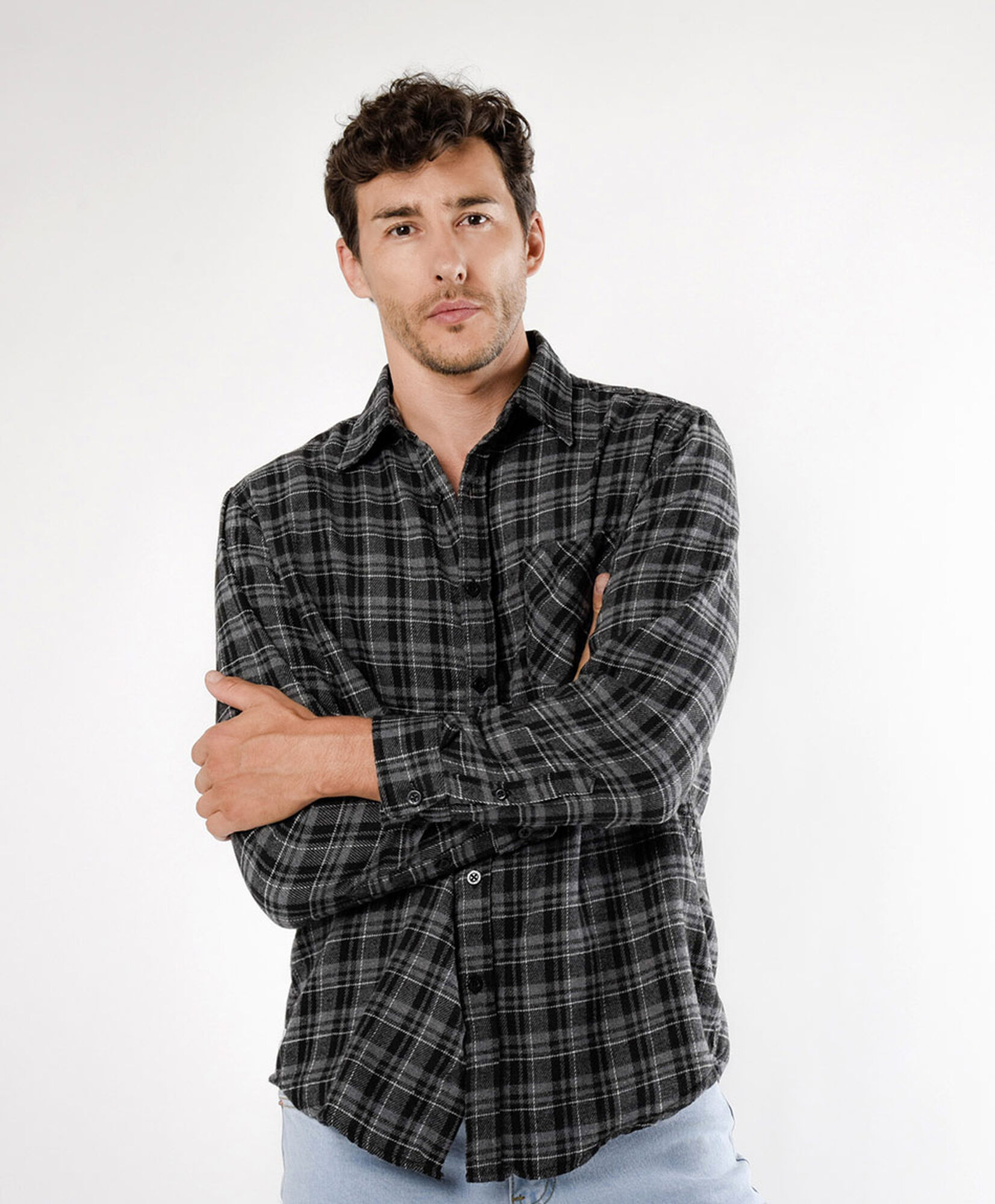 Camisa hombre franela cuadrille gris Camisa hombre franela cuadrille gris
