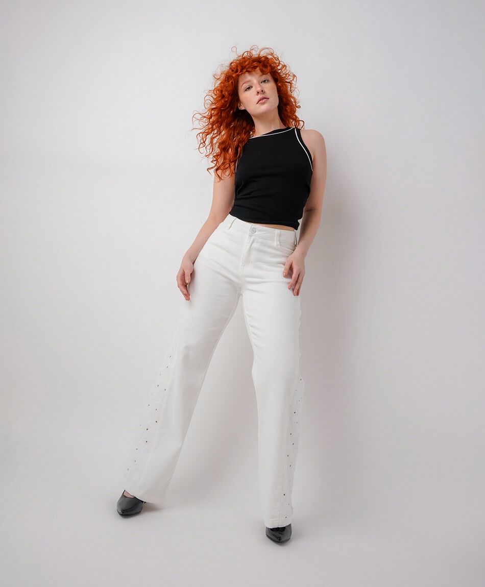 Jeans mujer wide leg c&iacute;rculos