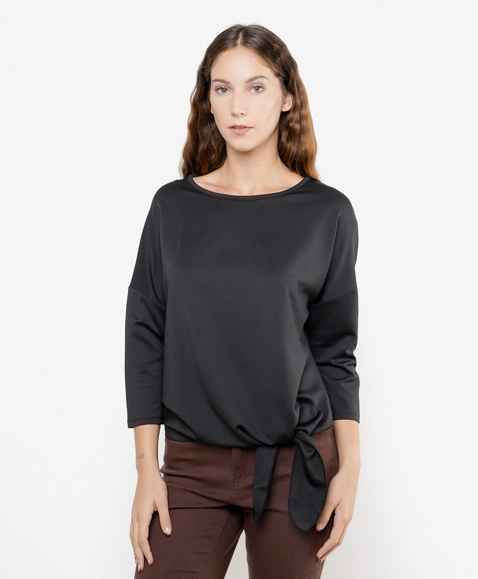 Polera mujer nudo lateral negro