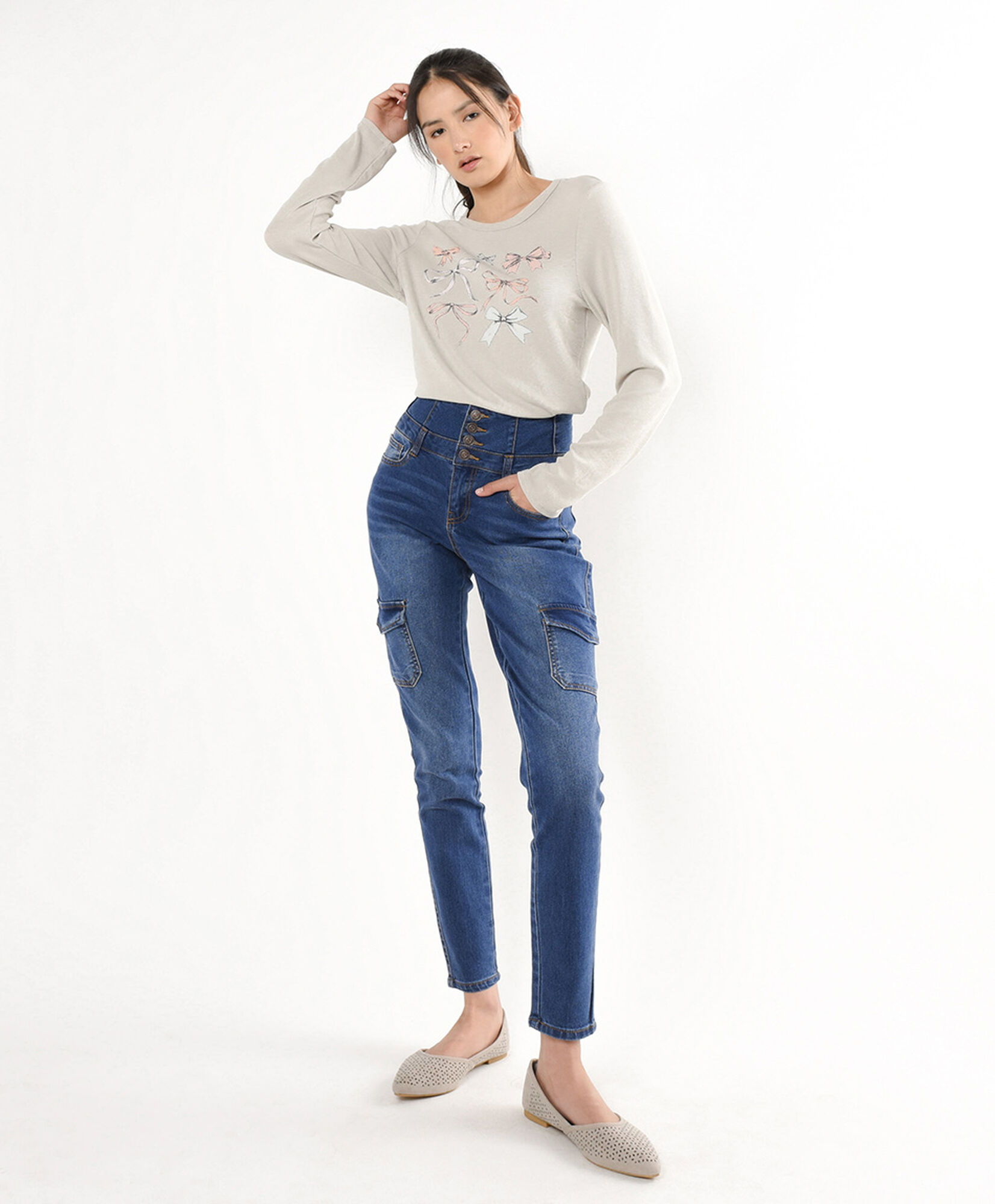 Jeans mujer cargo pretina ancha Jeans mujer cargo pretina ancha