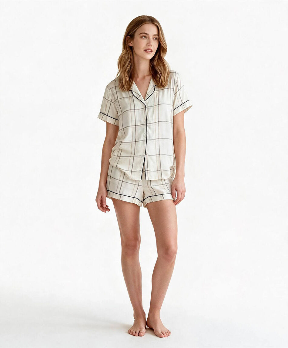 Pijama mujer camisero short escoc&eacute;s lurex