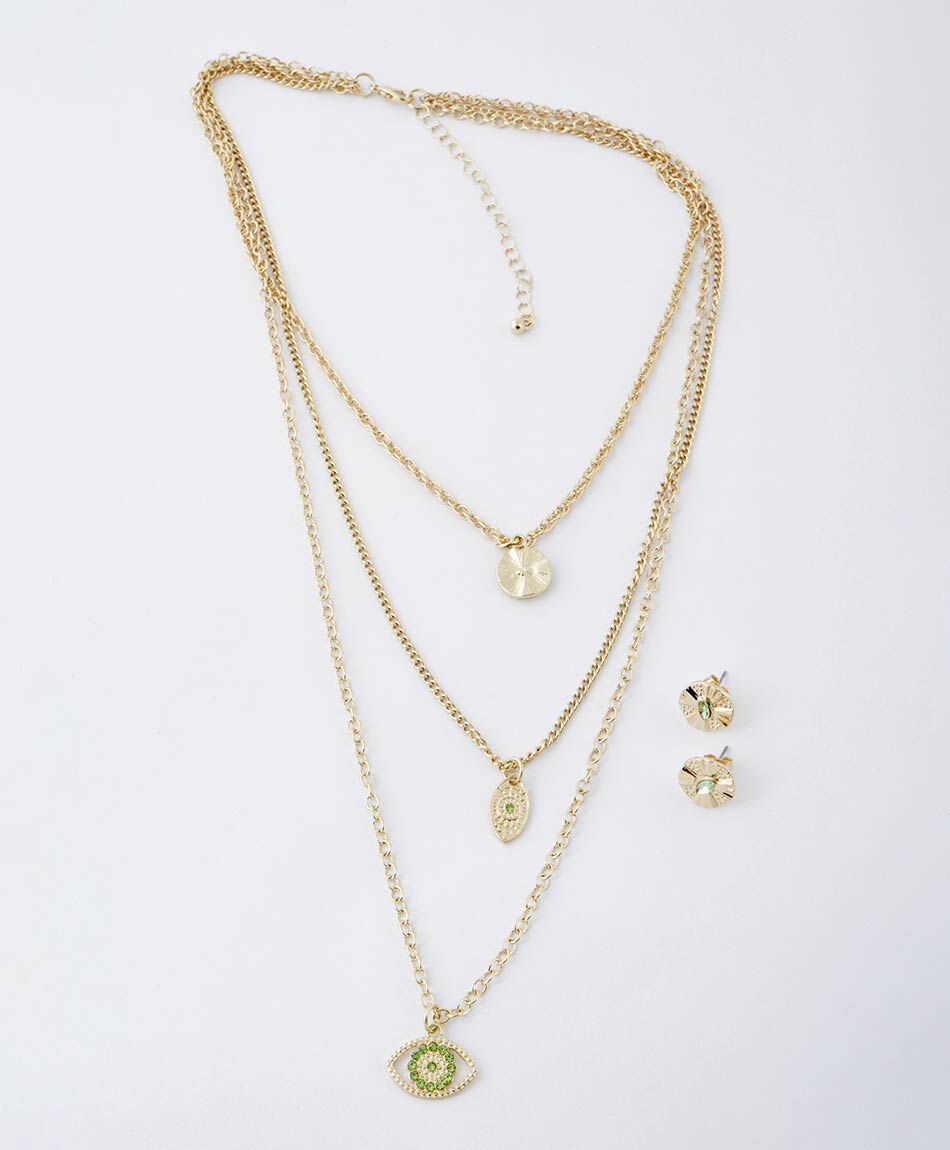 Set collar + aros mujer piedritas 3 piezas