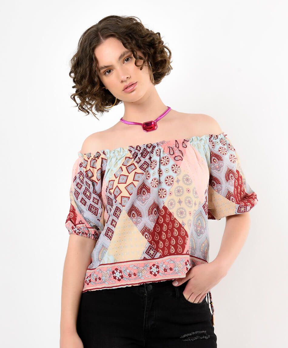 Blusa mujer patchwork lazo