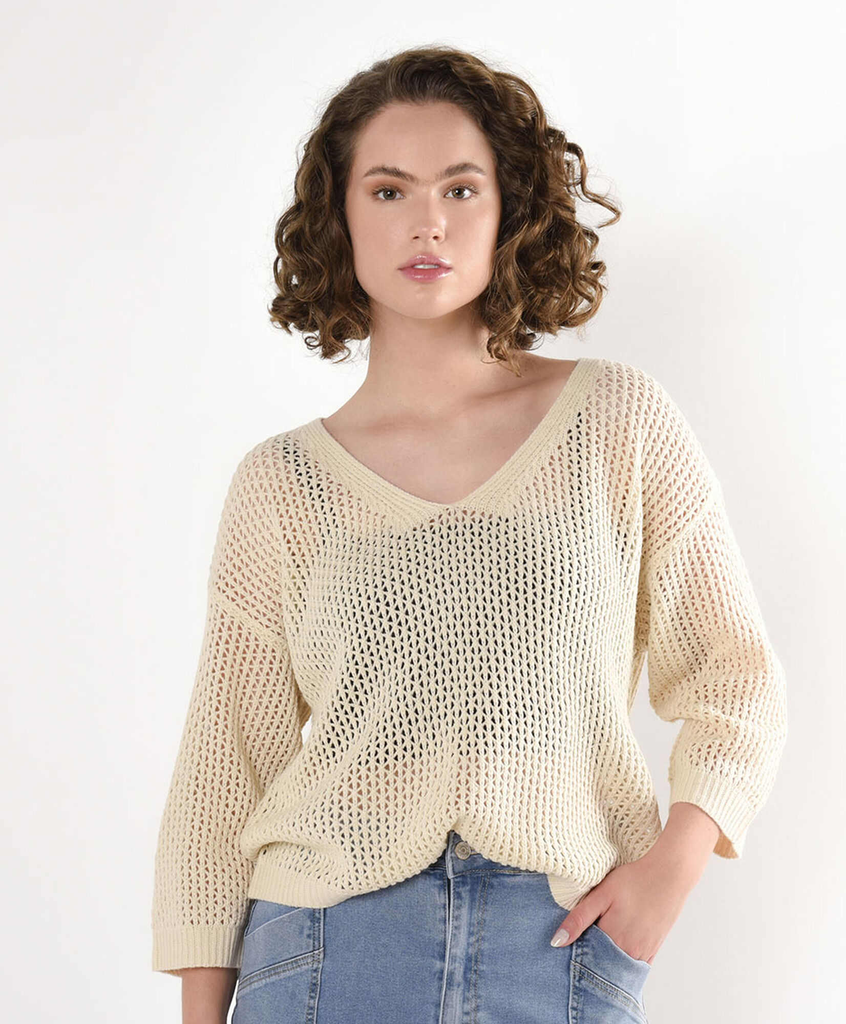 Sweater mujer calado cuello v Sweater mujer calado cuello v