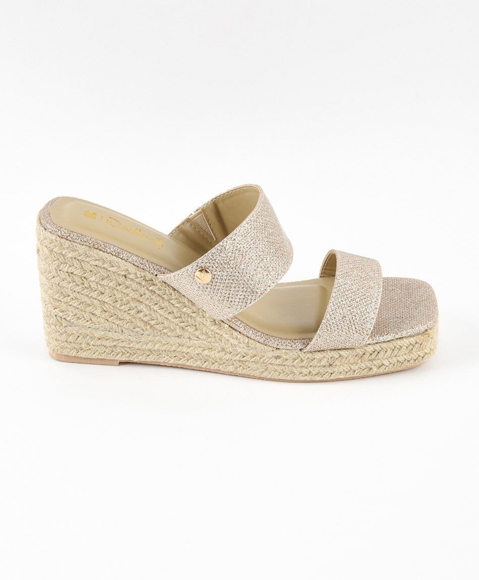 Sandalia mujer brillos taco alto