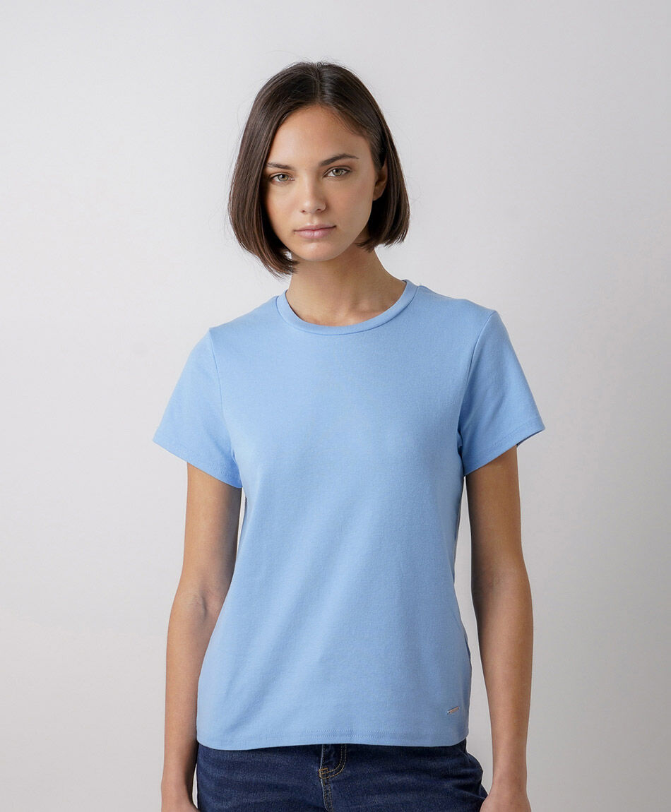 Polera mujer lisa cl&aacute;sica azul