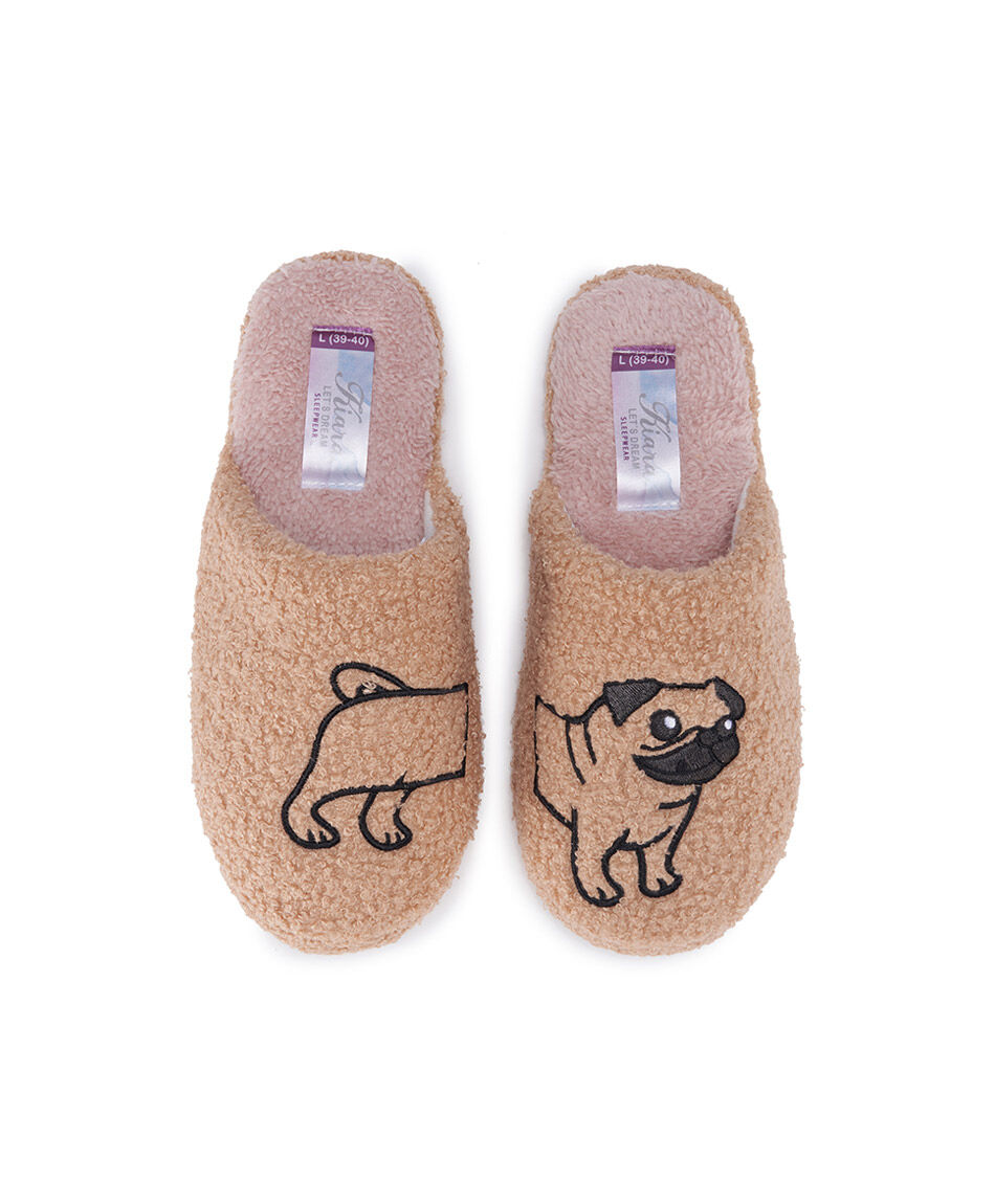 Pantufla mujer perrito pug bordado