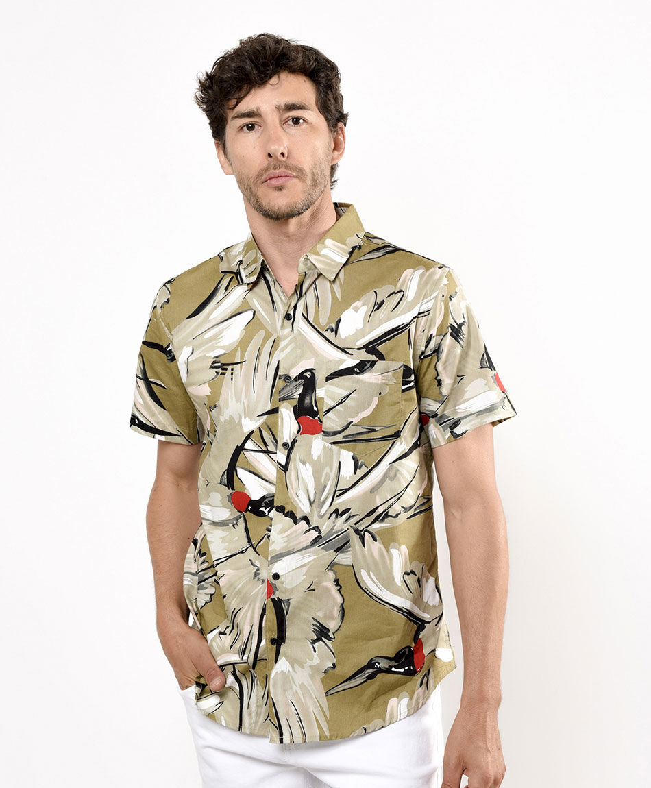 Camisa hombre estampado p&aacute;jaro