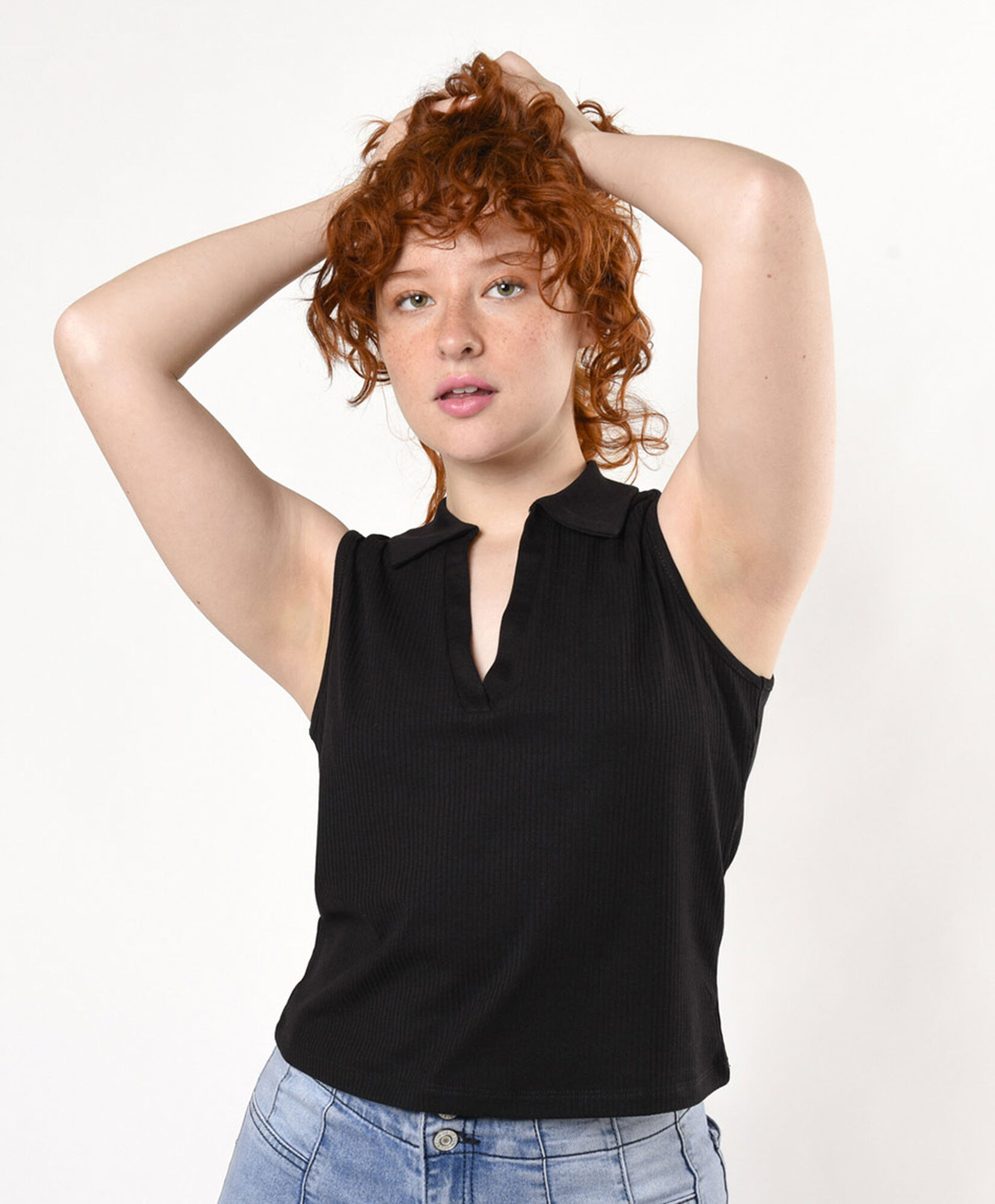 Polera mujer canalé cuello piqué Polera mujer canalé cuello piqué