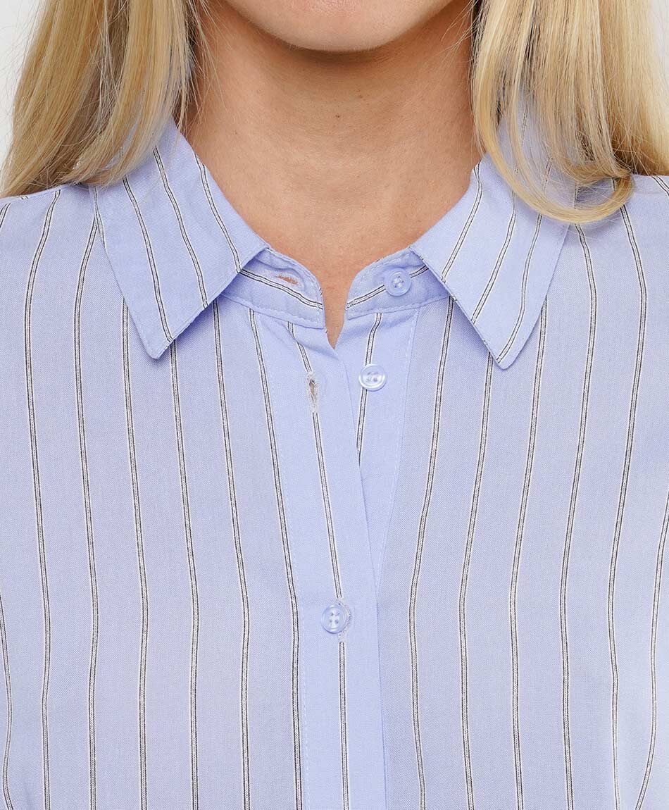 Blusa mujer l&iacute;neas manga ancha azul
