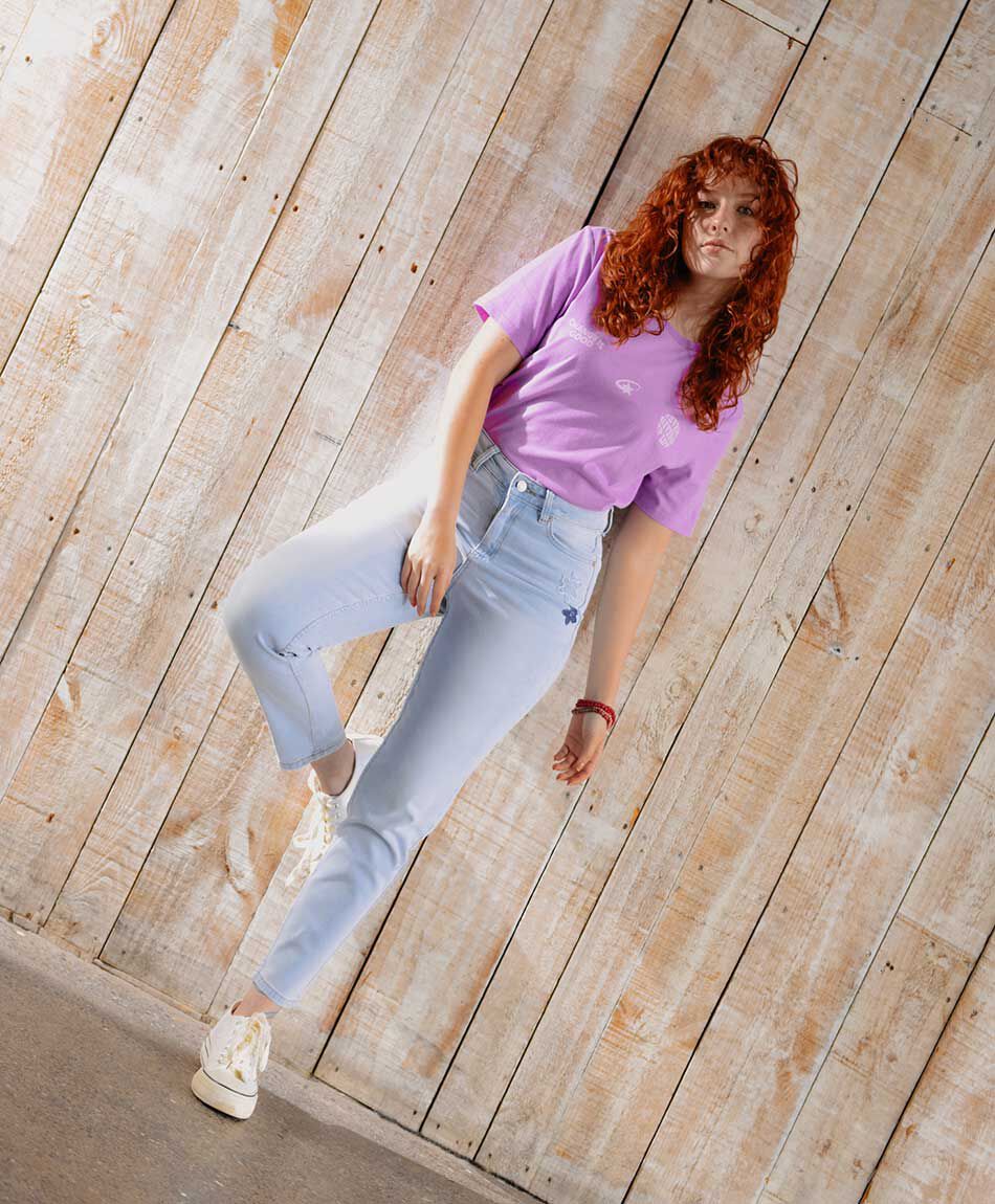Jeans mujer flores bordadas skinny fit