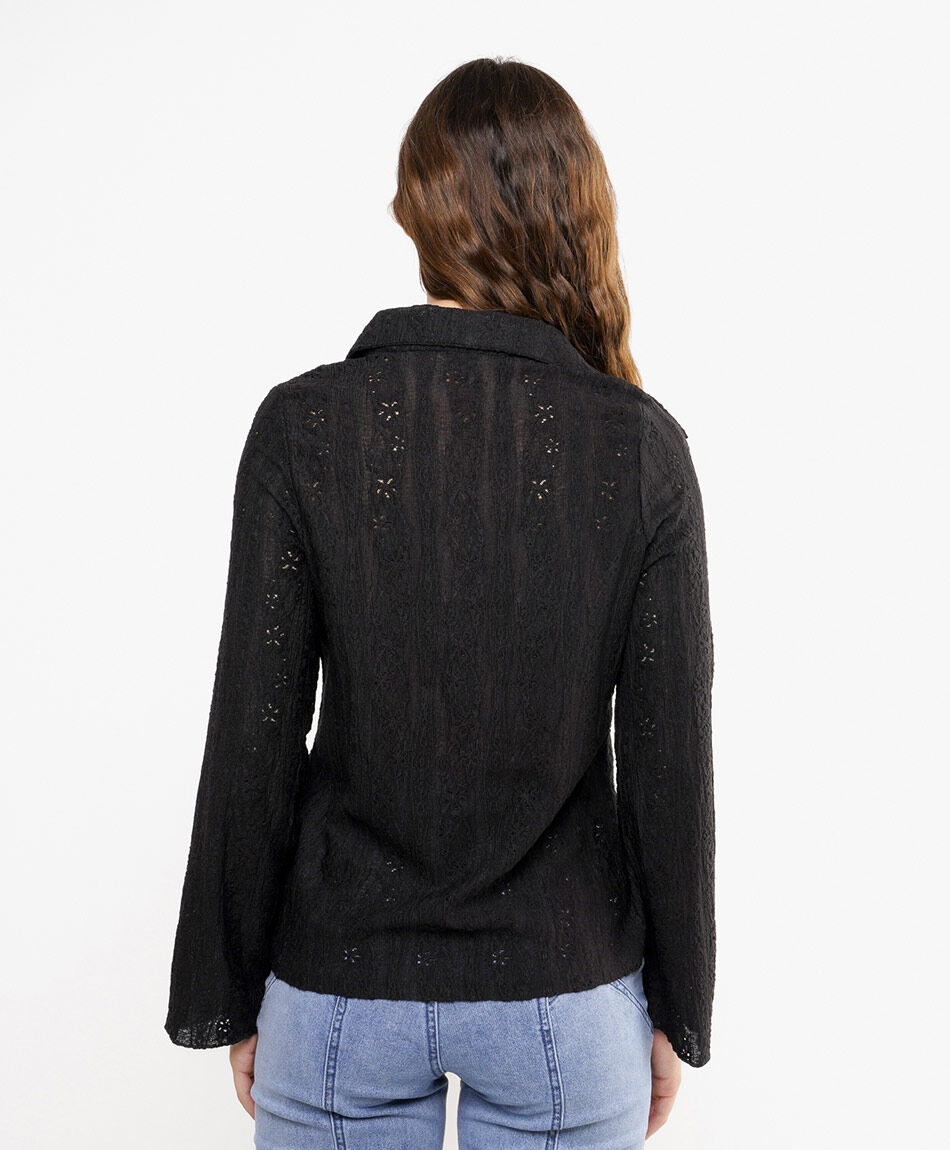 Blusa mujer jacquard flare negro