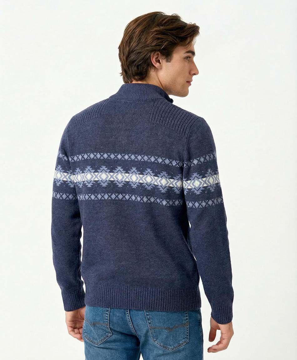 Sweater hombre cierre medio azul