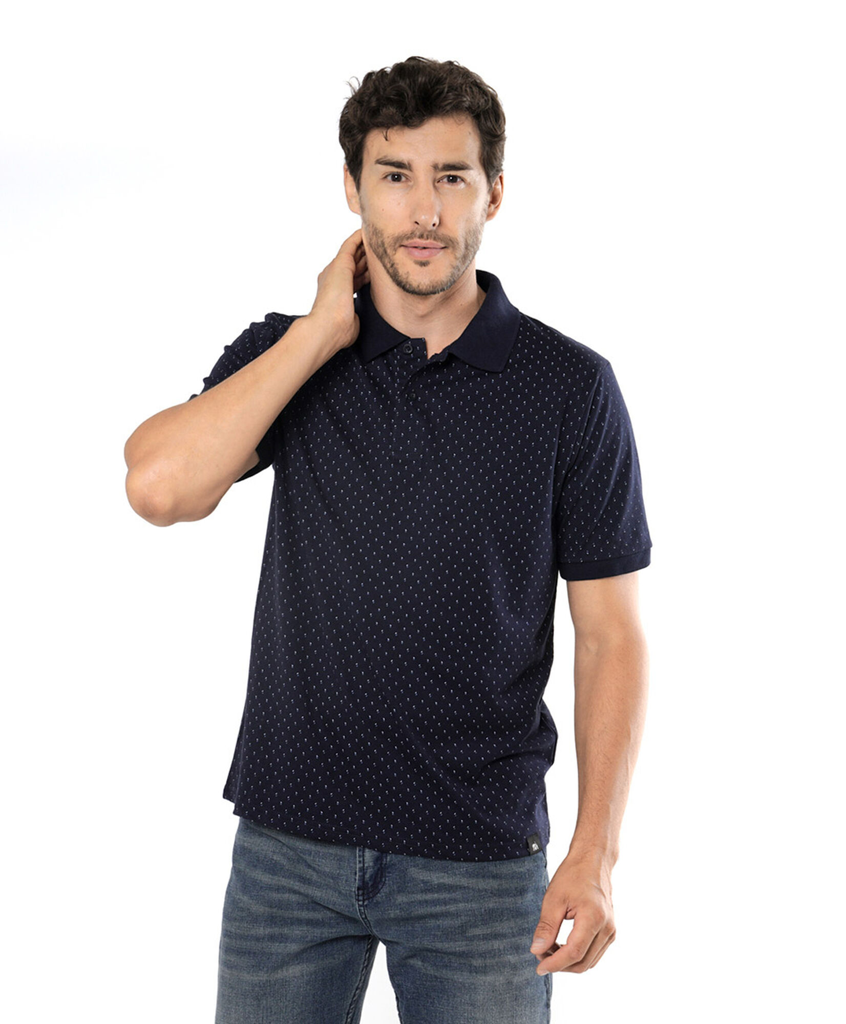 Polera hombre mini print cuello piqué Polera hombre mini print cuello piqué