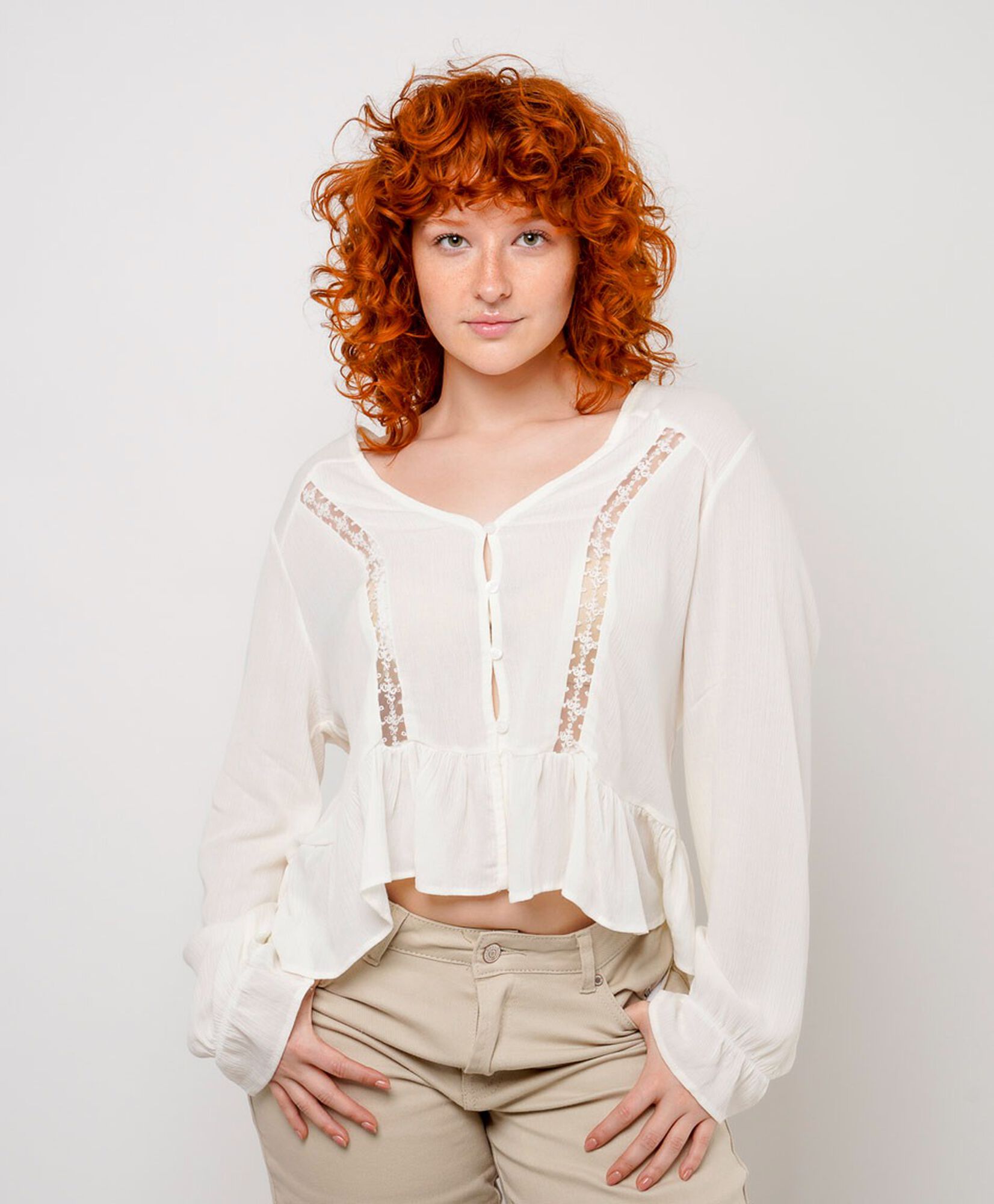 Blusa mujer encaje vuelitos cintura Blusa mujer encaje vuelitos cintura