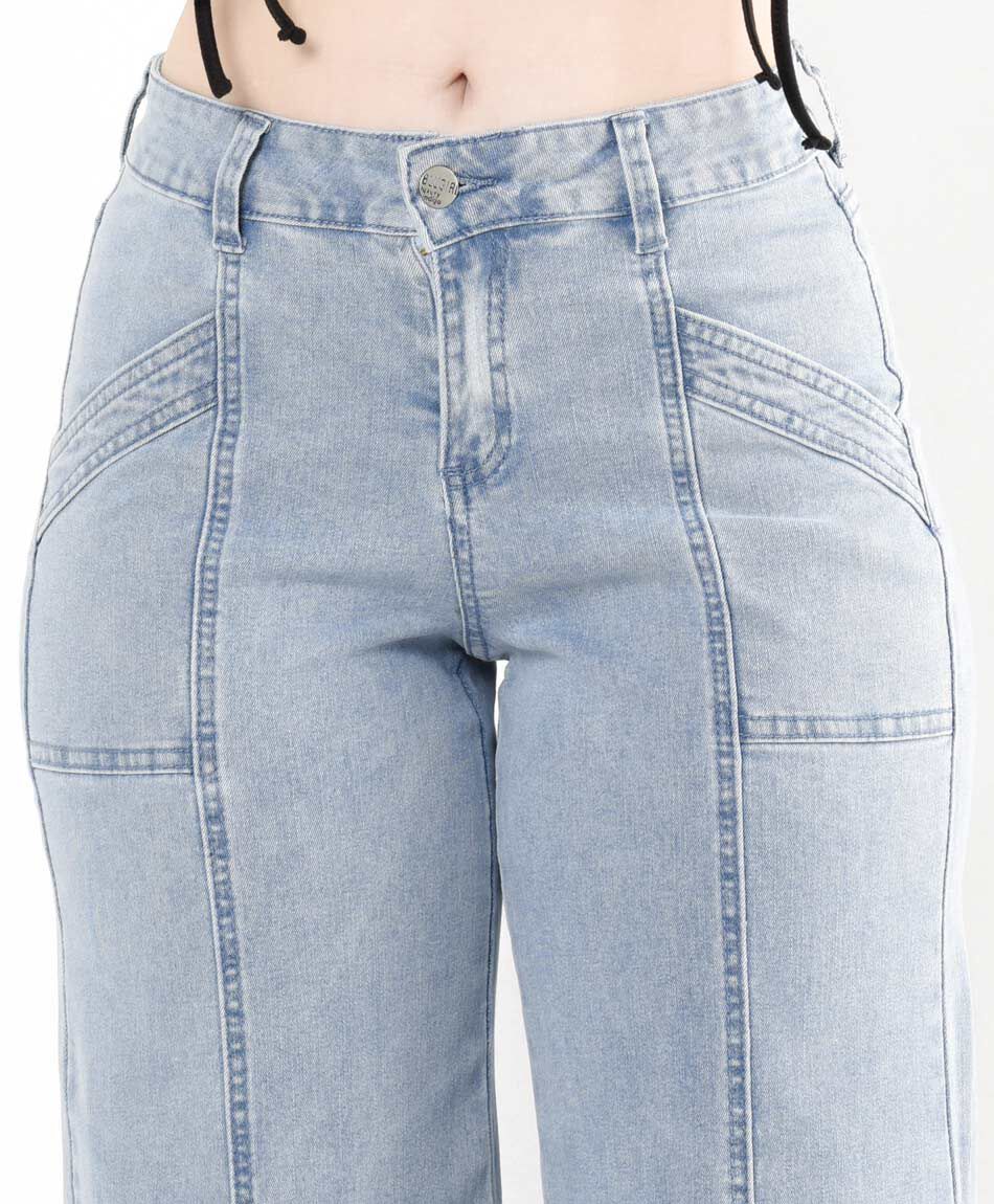 Jeans mujer costuras frontales wide