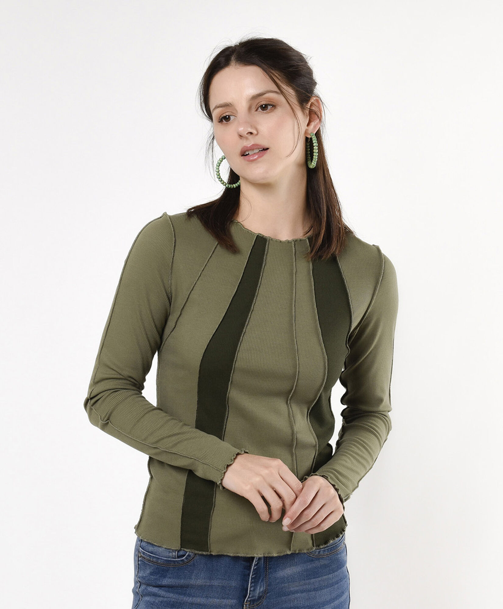 Polera mujer costuras bicolor verde Polera mujer costuras bicolor verde