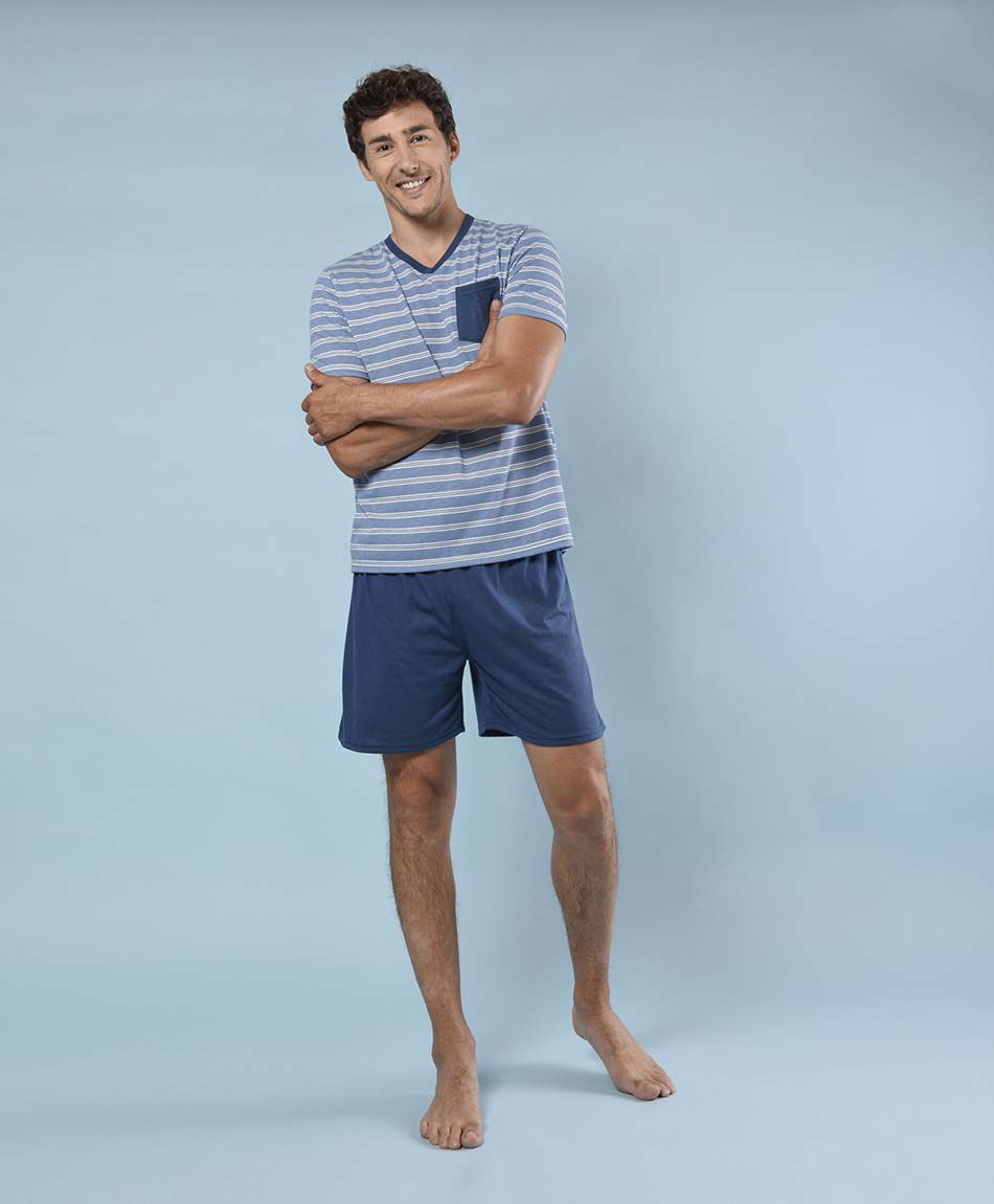 Pijama hombre l&iacute;neas horizontales 2 piezas