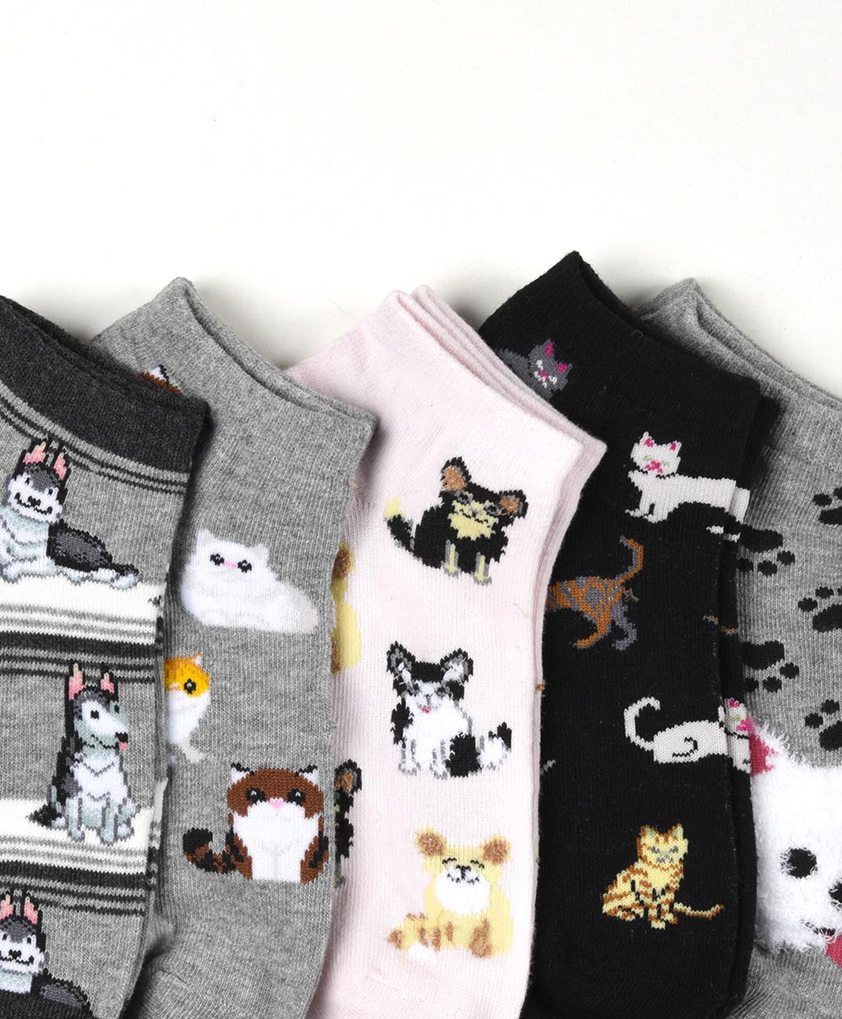 Pack 5 calcetines mujer cortos perros y gatos Pack 5 calcetines mujer cortos perros y gatos