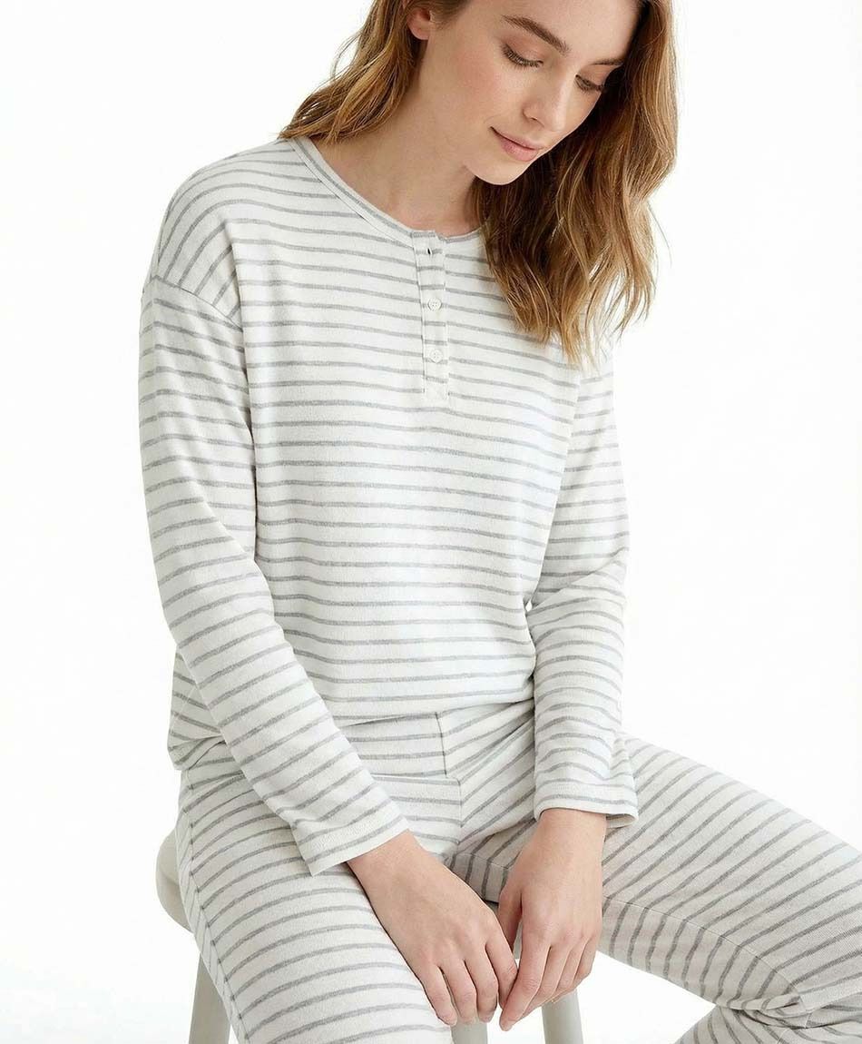 Pijama mujer micropolar cuello botones
