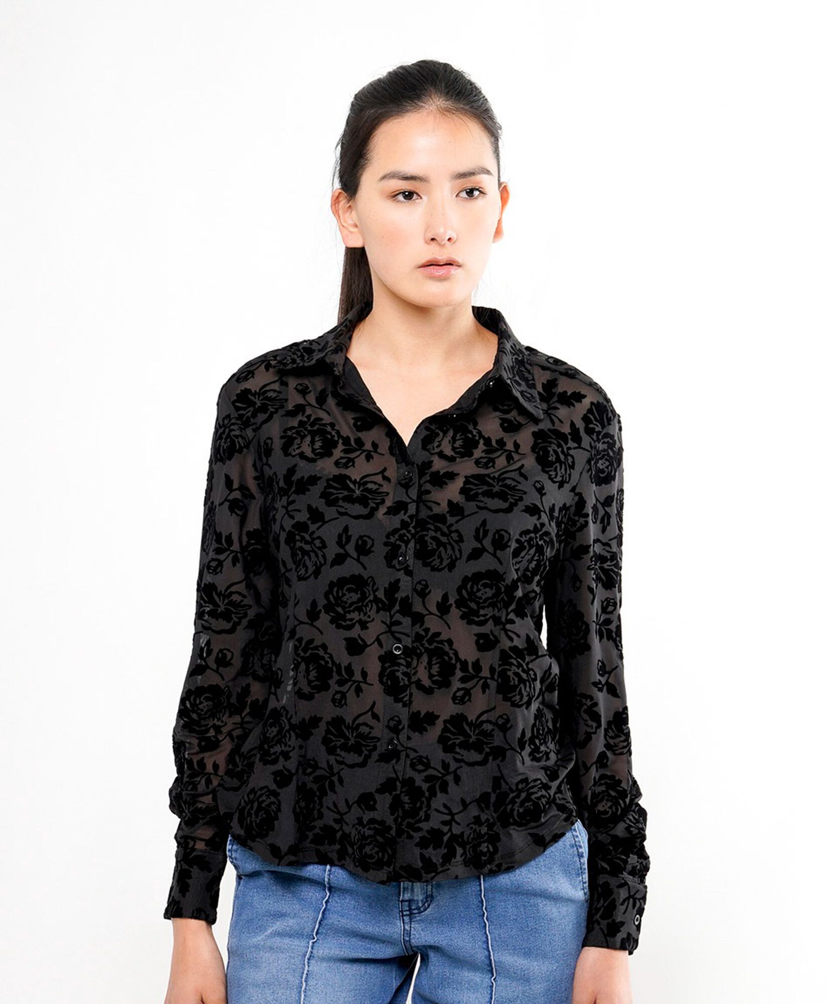 Blusa mujer transparente rosas Blusa mujer transparente rosas