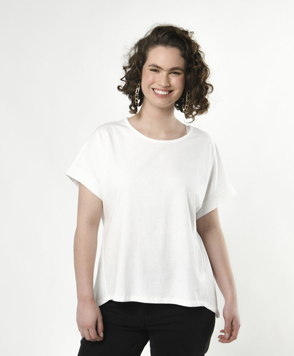 Polera mujer lisa espalda larga blanca