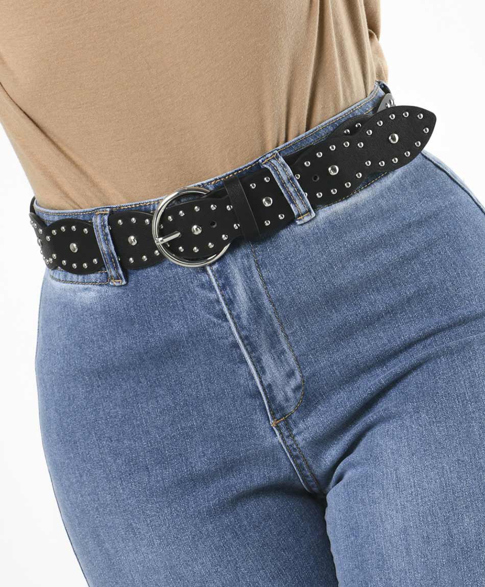 Cinturón mujer ondulado tachas