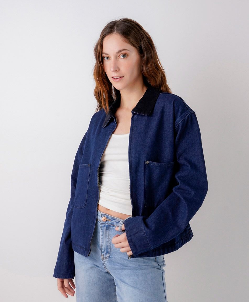 Chaqueta mujer denim cuello corderoy