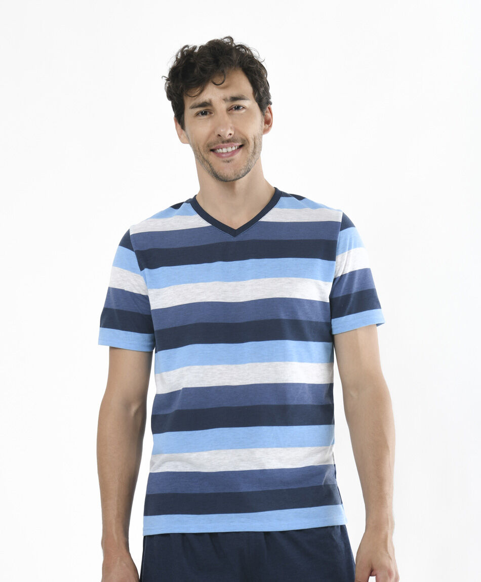 Pijama hombre jaspeado franjas 2 piezas