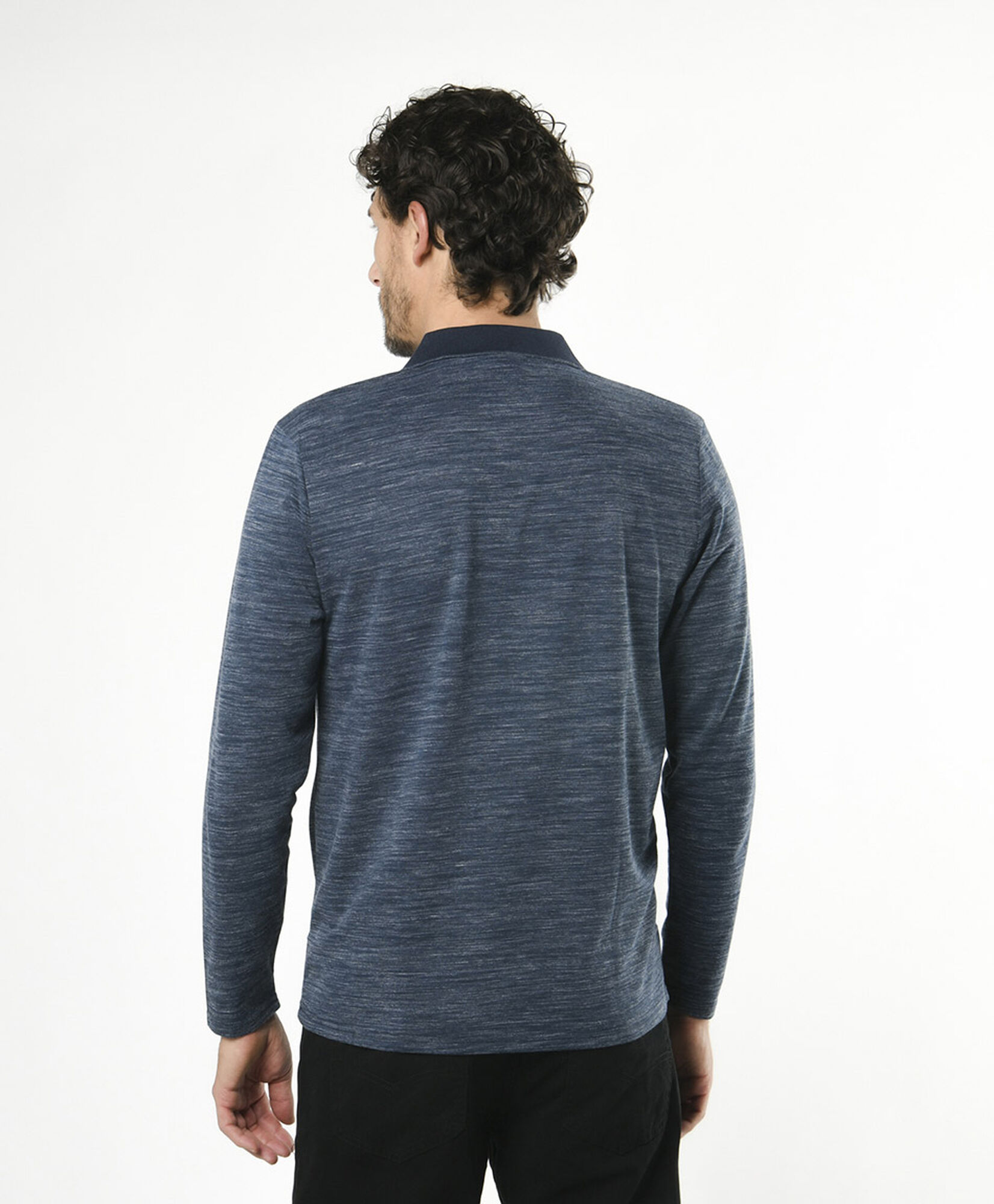 Polera hombre cuello piqué jaspeada azul Polera hombre cuello piqué jaspeada azul