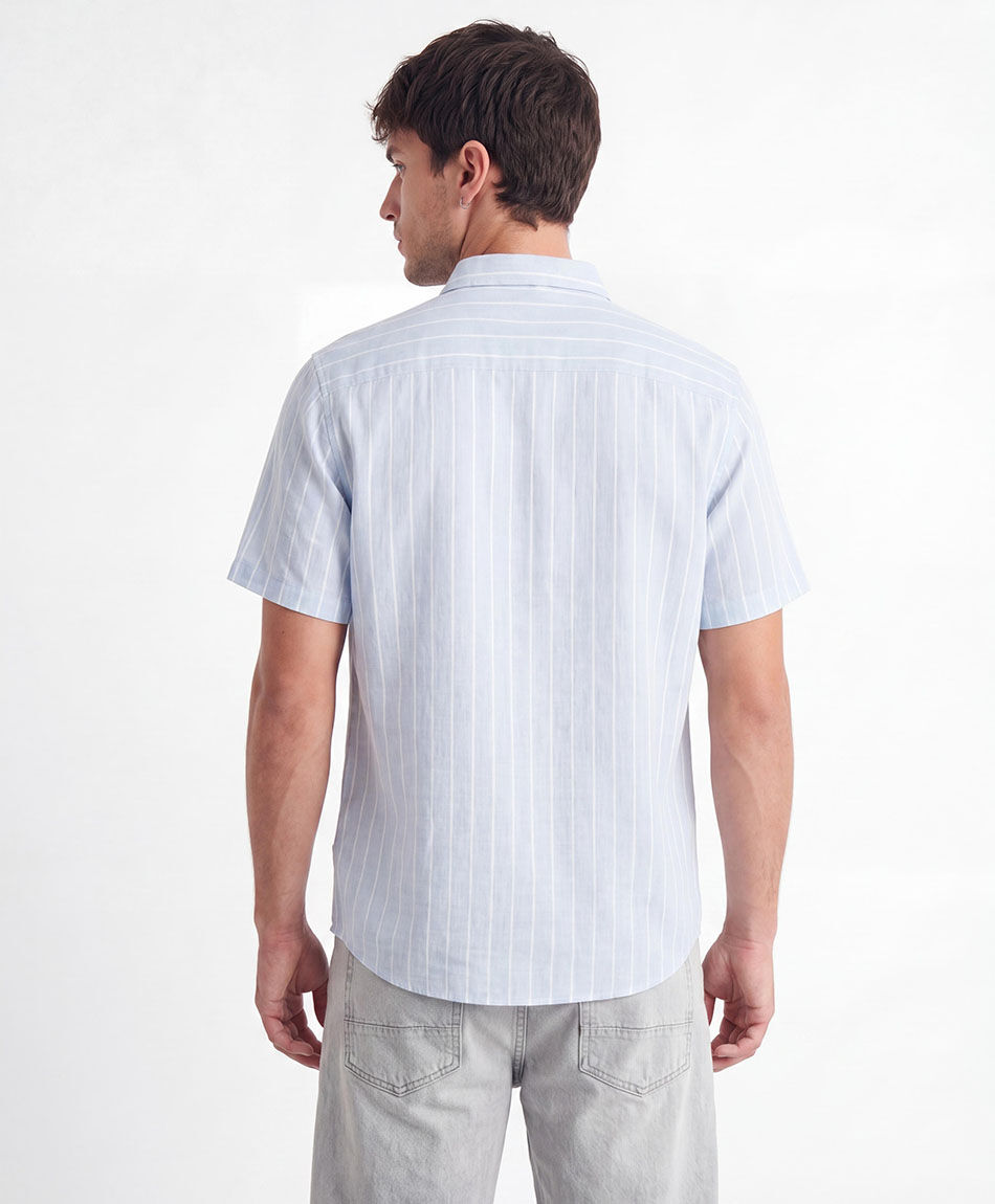 Camisa hombre l&iacute;neas lino celeste