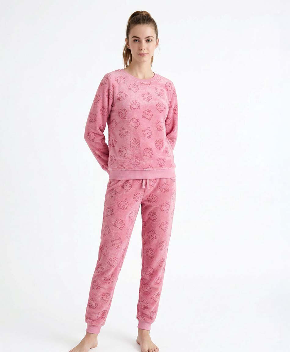Pijama mujer coral cat face