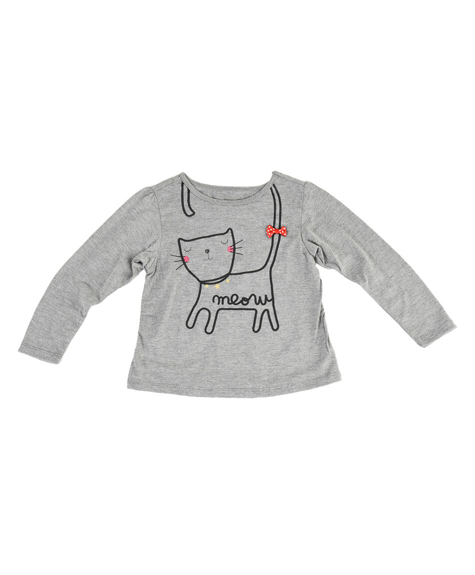 Polera beb&eacute; gatito manga larga