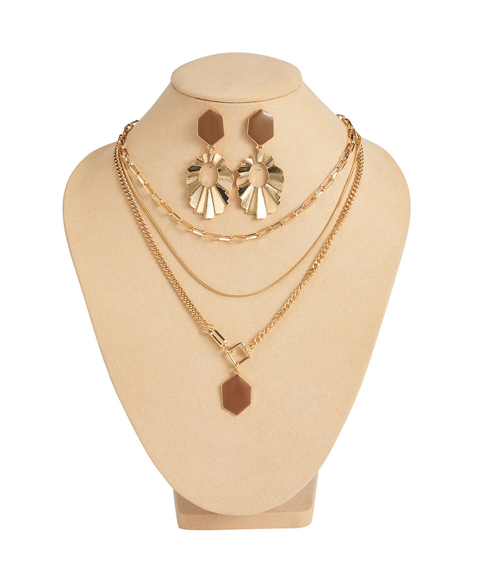 Set collar + aros mujer piedra café Set collar + aros mujer piedra café