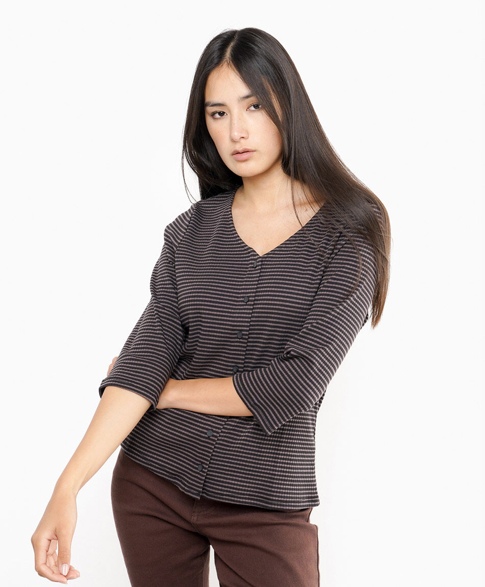 Polera mujer listada estilo cardigan