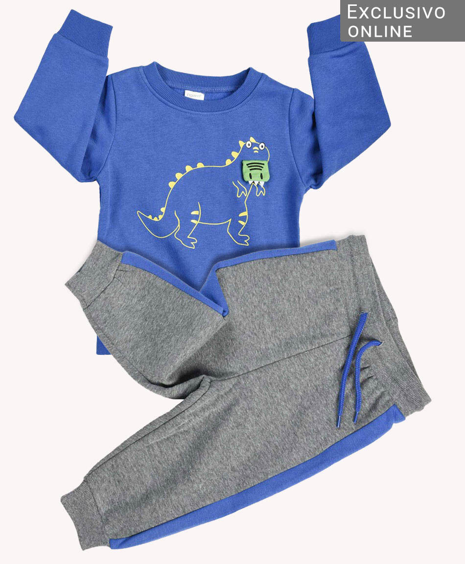 Set buzo beb&eacute; dinosaurio franjas