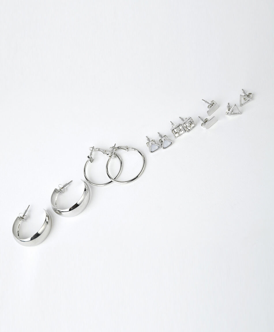 Set 6 aros mujer plateados piedras