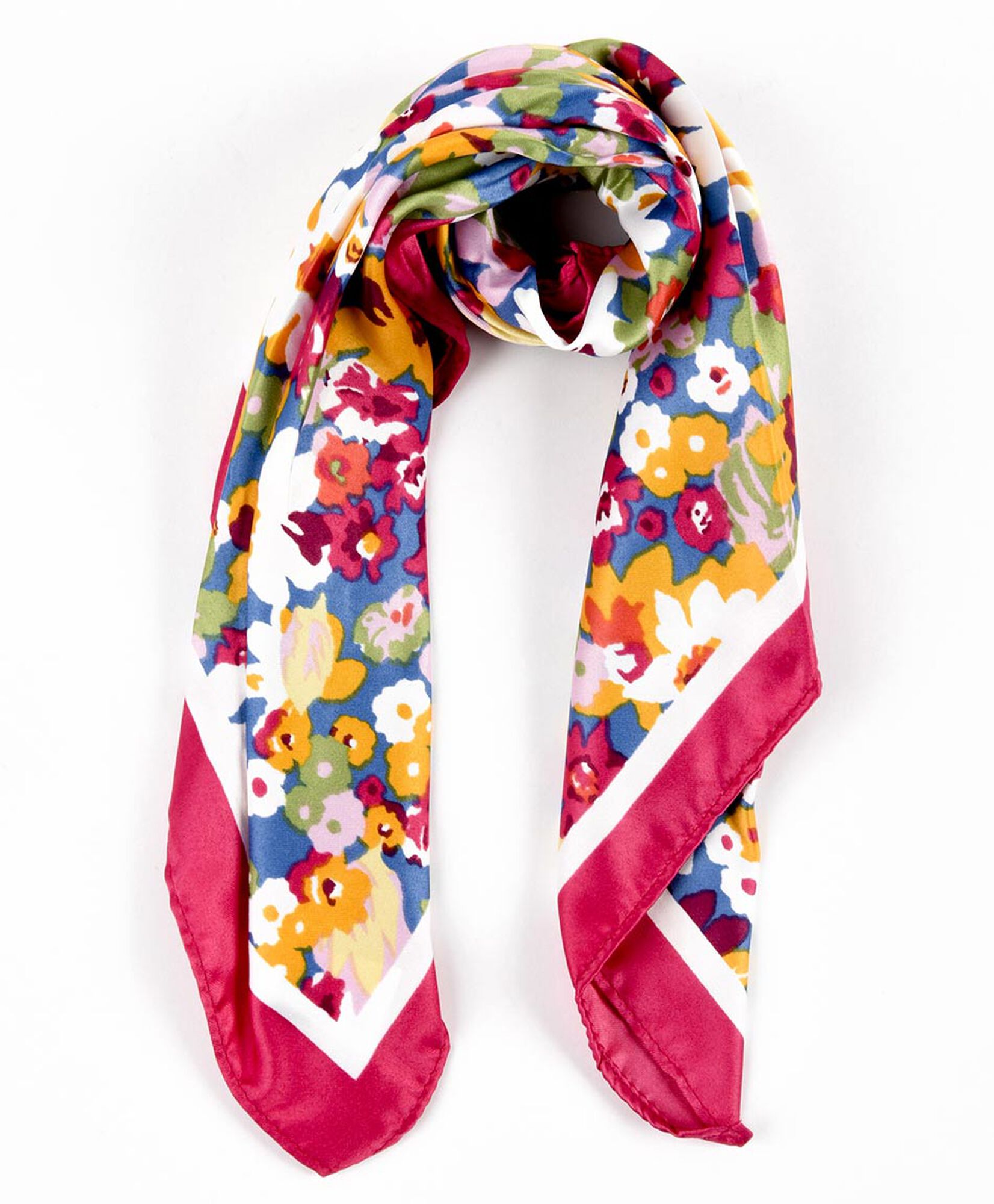Pañuelo mujer florcitas borde fucsia Pañuelo mujer florcitas borde fucsia