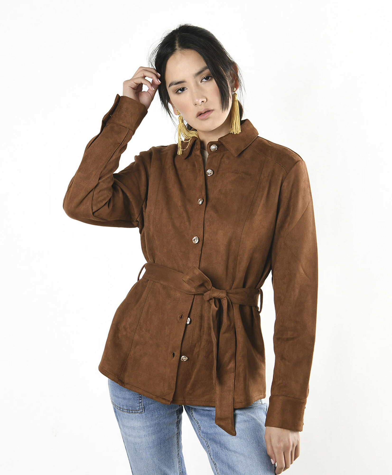 Chaqueta mujer suede lazo café Chaqueta mujer suede lazo café