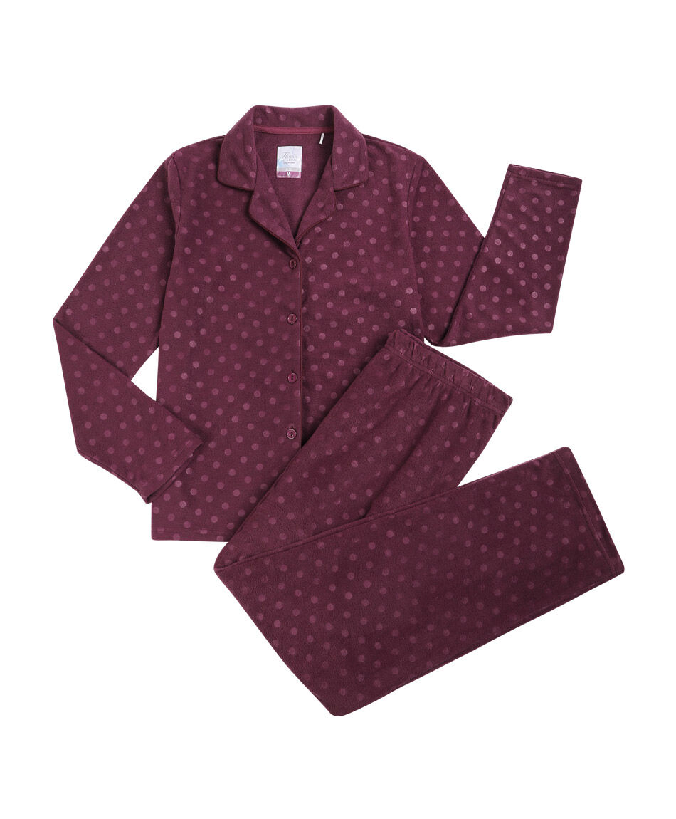 Pijama mujer polar lunares burdeo