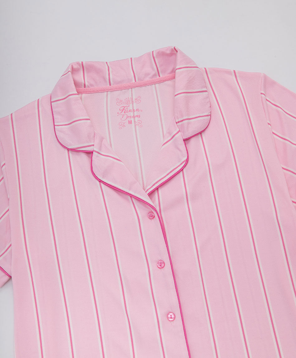 Pijama mujer camisero rayas piping rosado