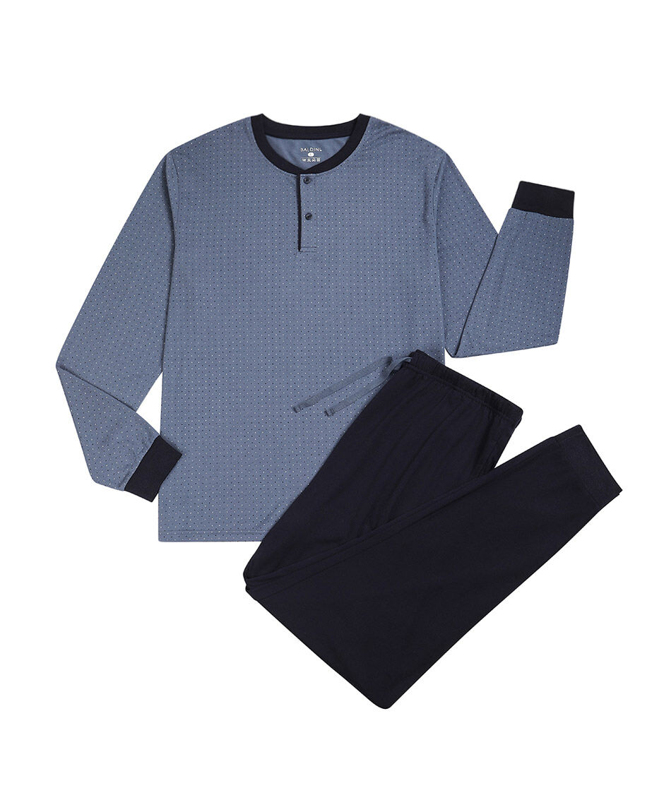 Pijama hombre cuello abotonado pu&ntilde;os rectos