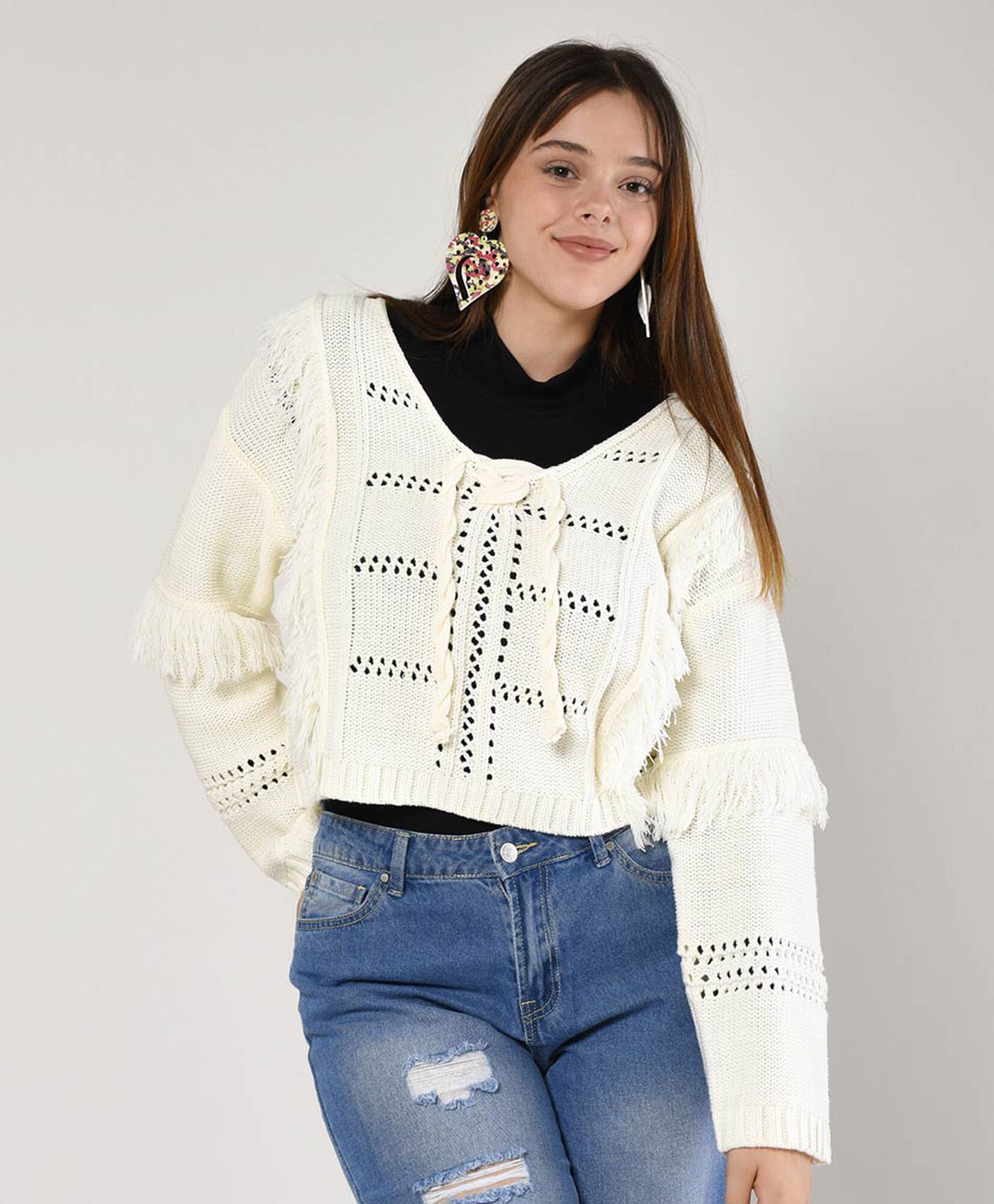 Sweater mujer crop flecos Sweater mujer crop flecos