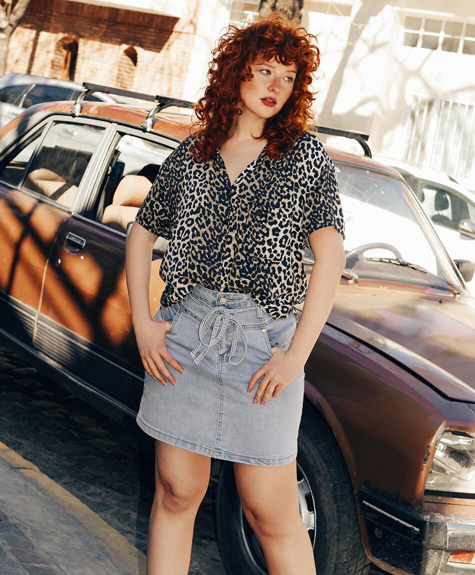 Mini falda mujer denim lazo