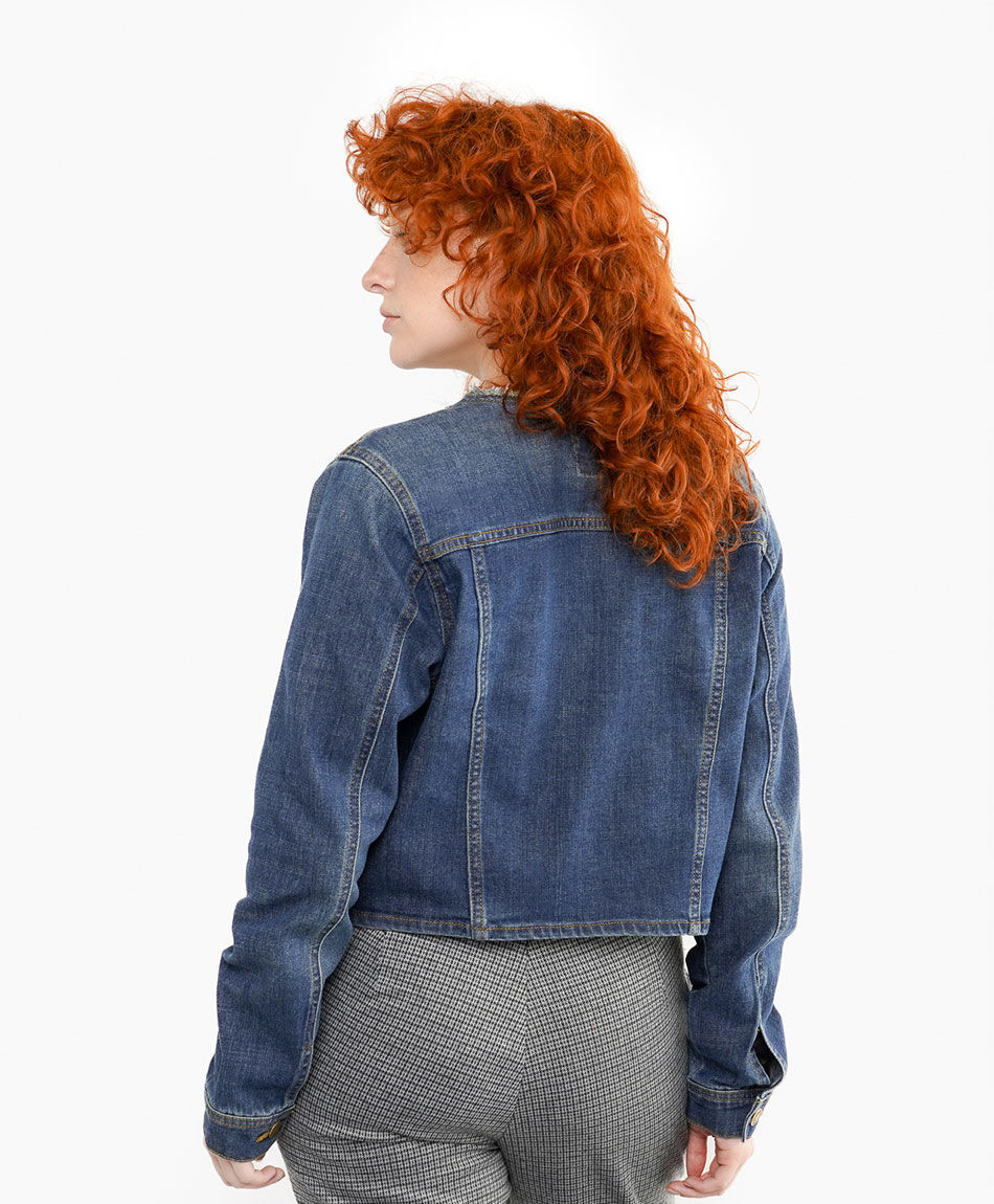 Chaqueta mujer denim sin cuello