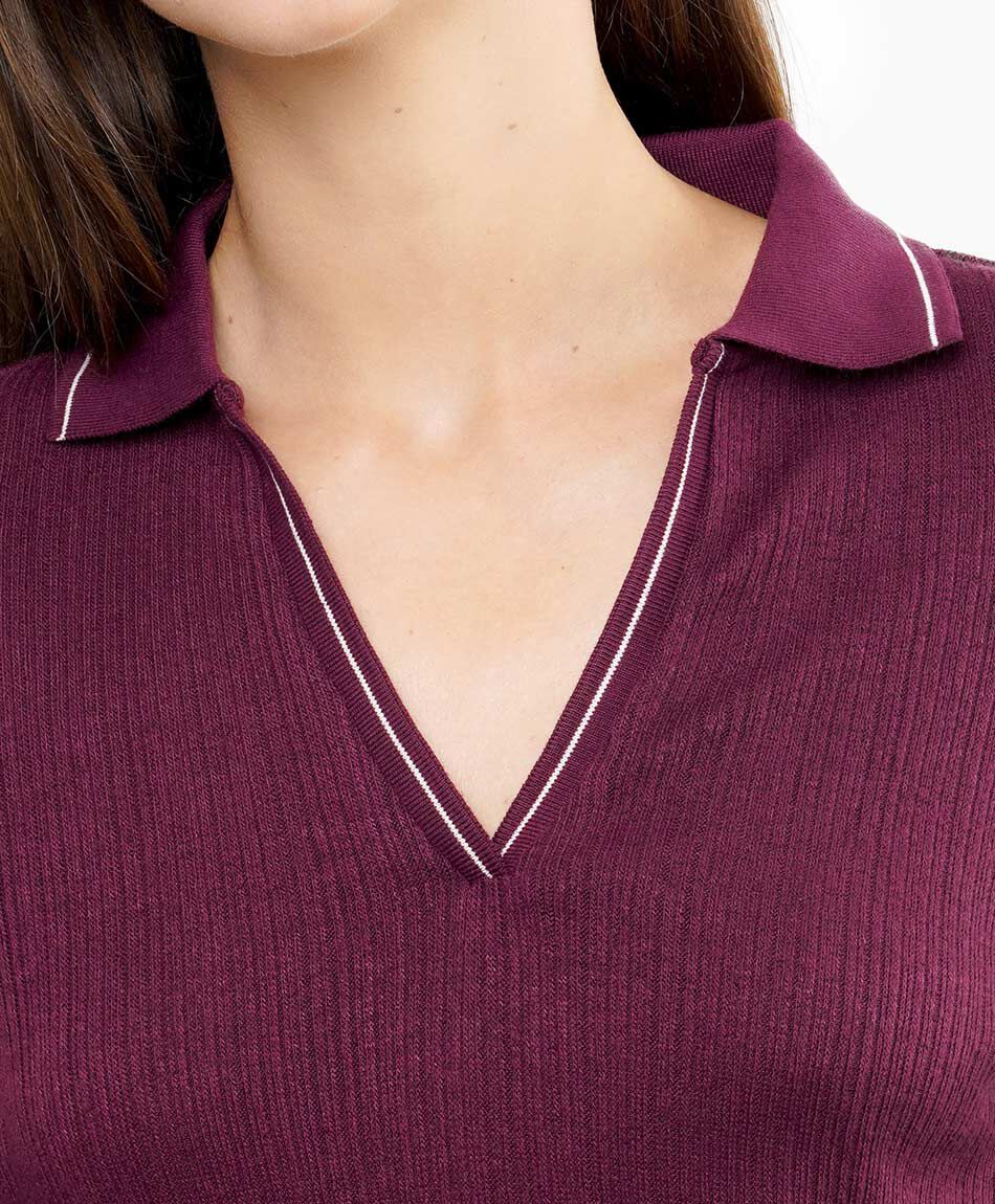 Polera mujer cuello polo burdeo