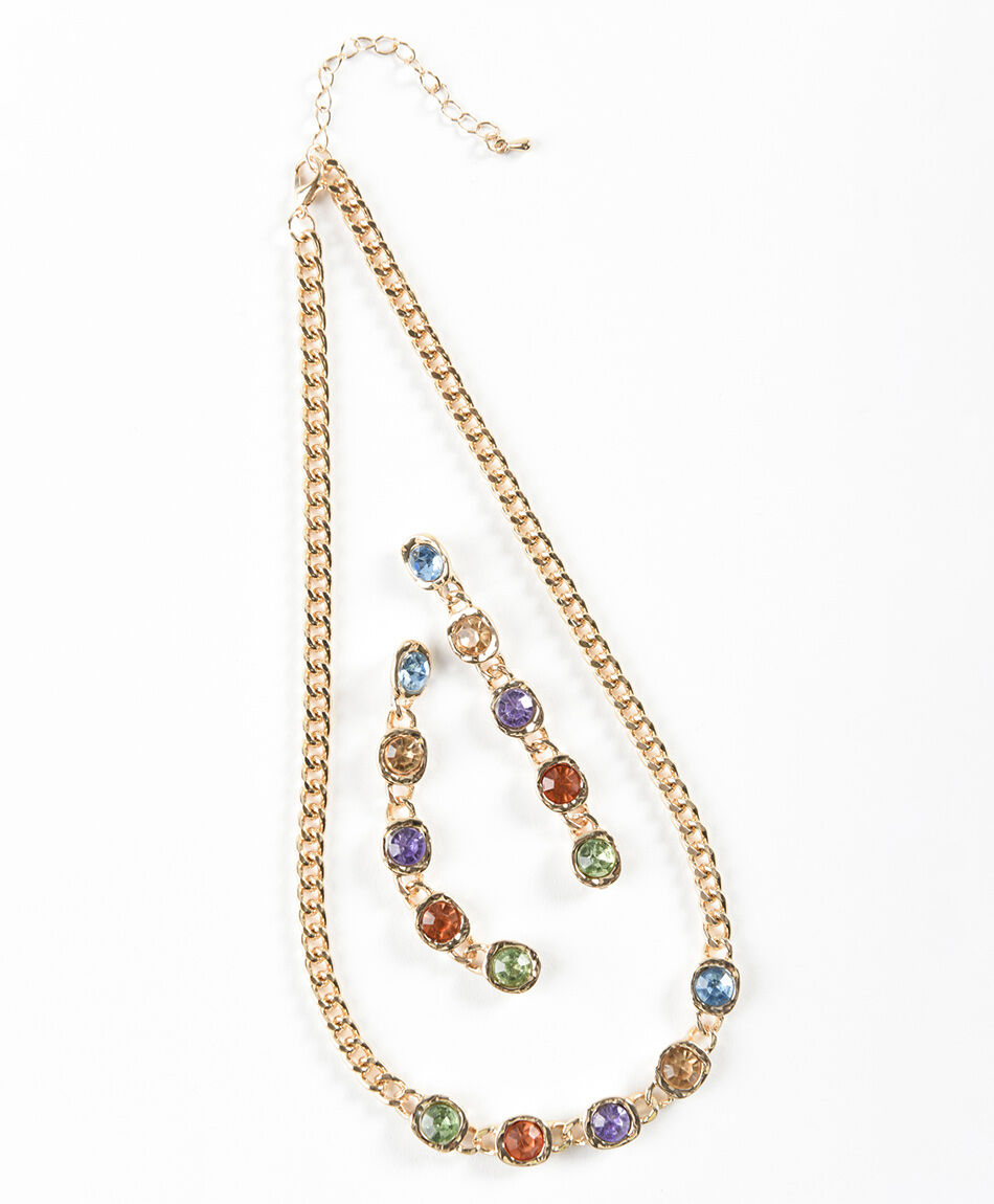 Set collar + aros mujer piedras colores