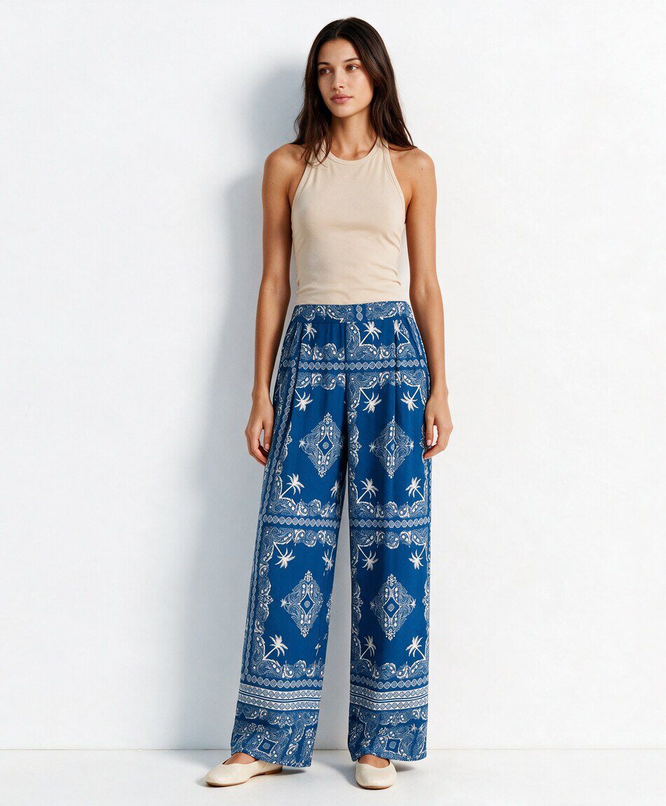Pantal&oacute;n mujer estampado azul