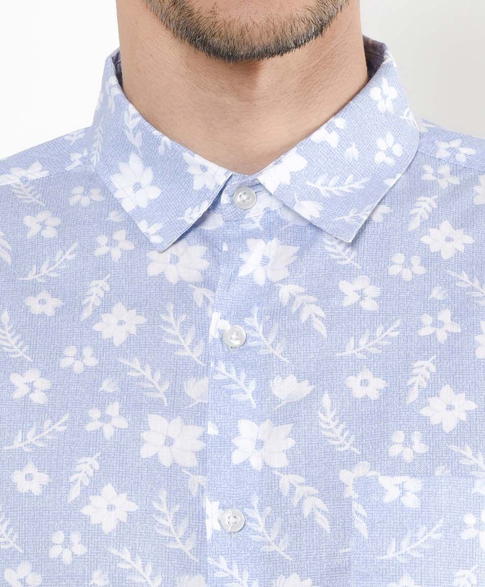 Camisa hombre floreada celeste